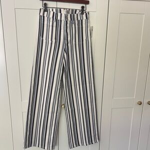 Frame Women’s Le Slim Palazzo striped Wide-Leg High-Rise Pants - Grey and White